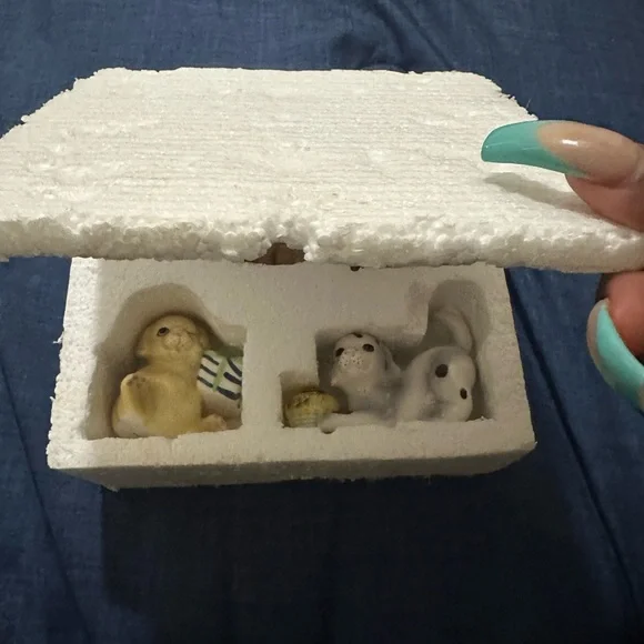 White Ceramic Dog Figurine with Yellow Scarf